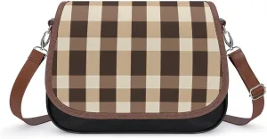 White Soft Pink Checked Pattern Crossbody Bag Leather Crossbody Bag