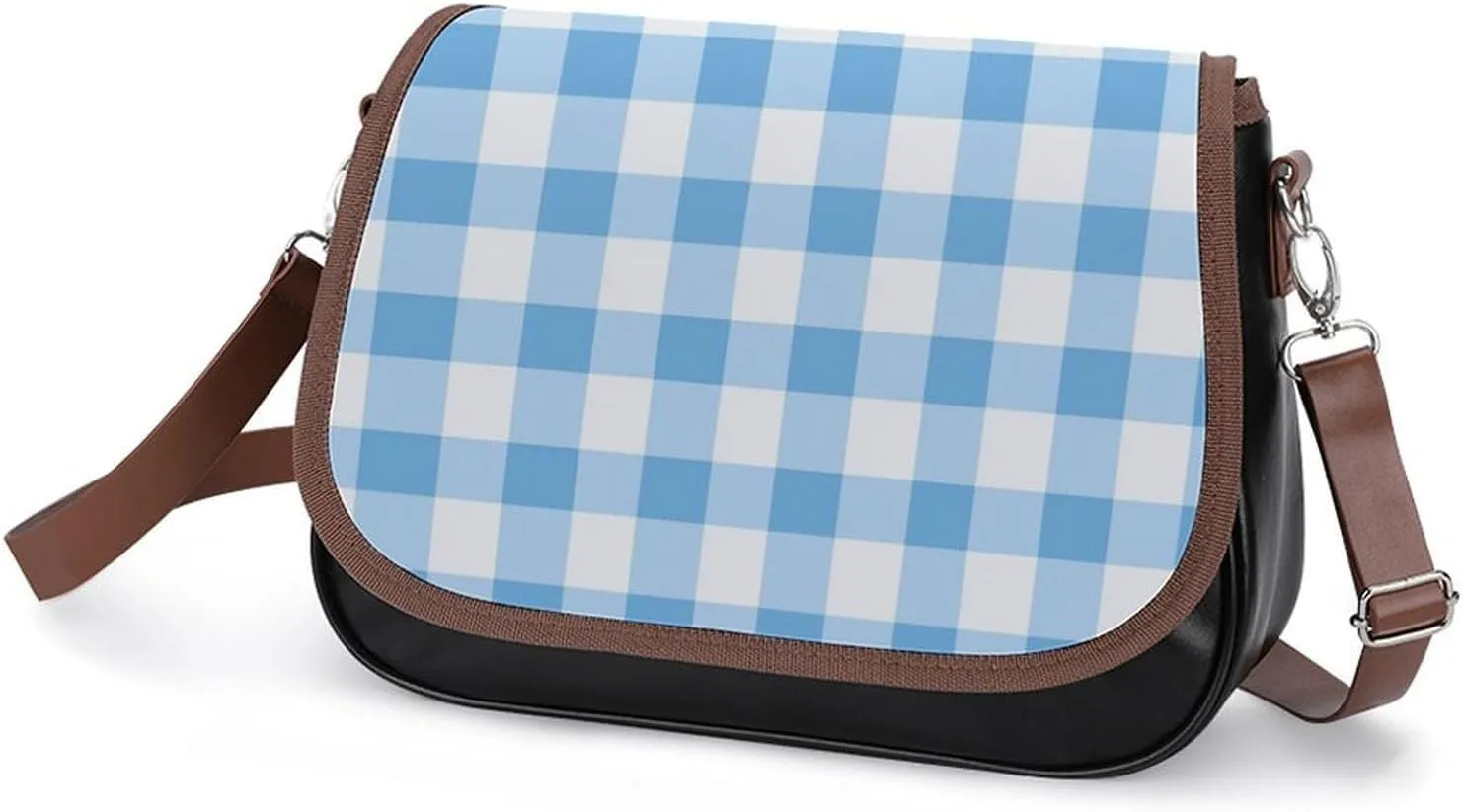 White Soft Pink Checked Pattern Crossbody Bag Leather Crossbody Bag