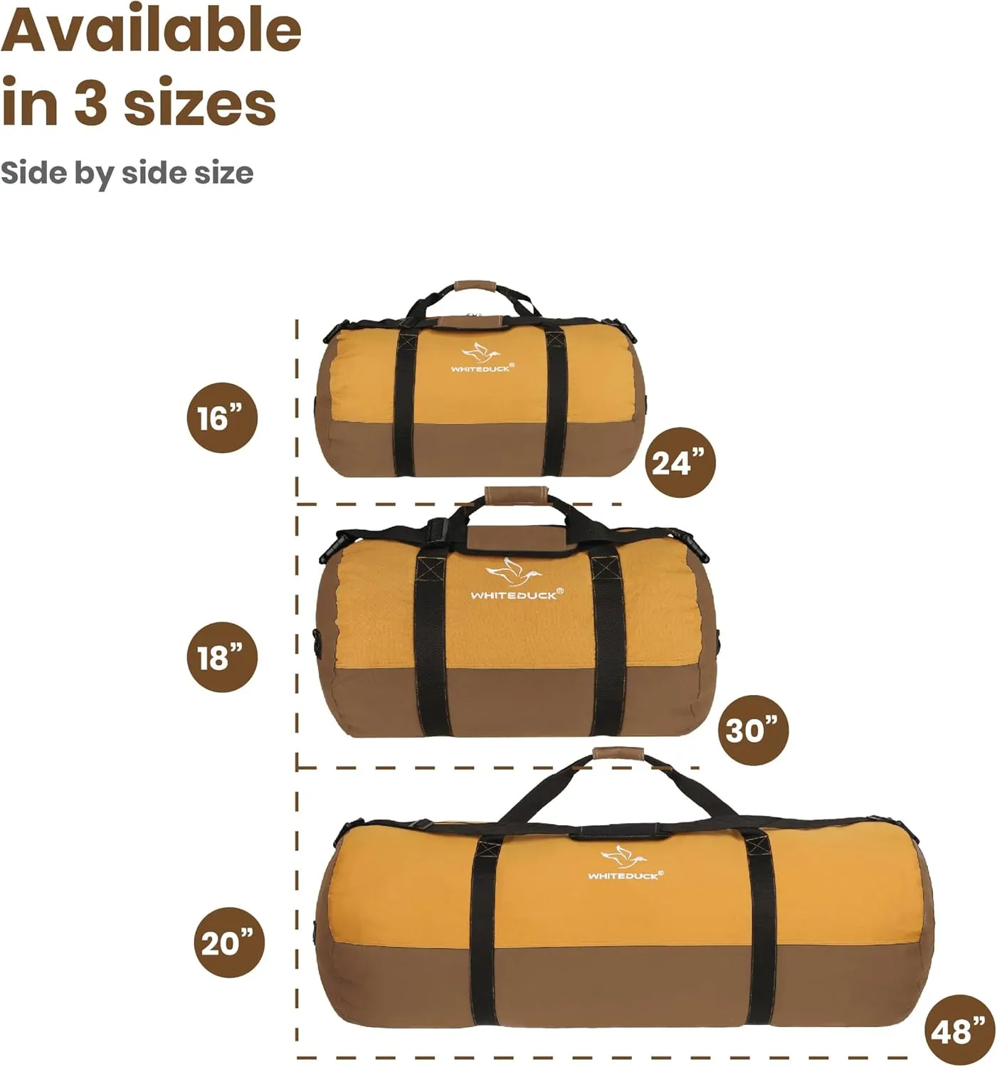 WHITEDUCK Heavy Duty Canvas Duffel Bag for Men and Women - Foldable Military Army Style Duffel Bag, with Full Length Zipper- Outdoors, Travel, Gym & Storage