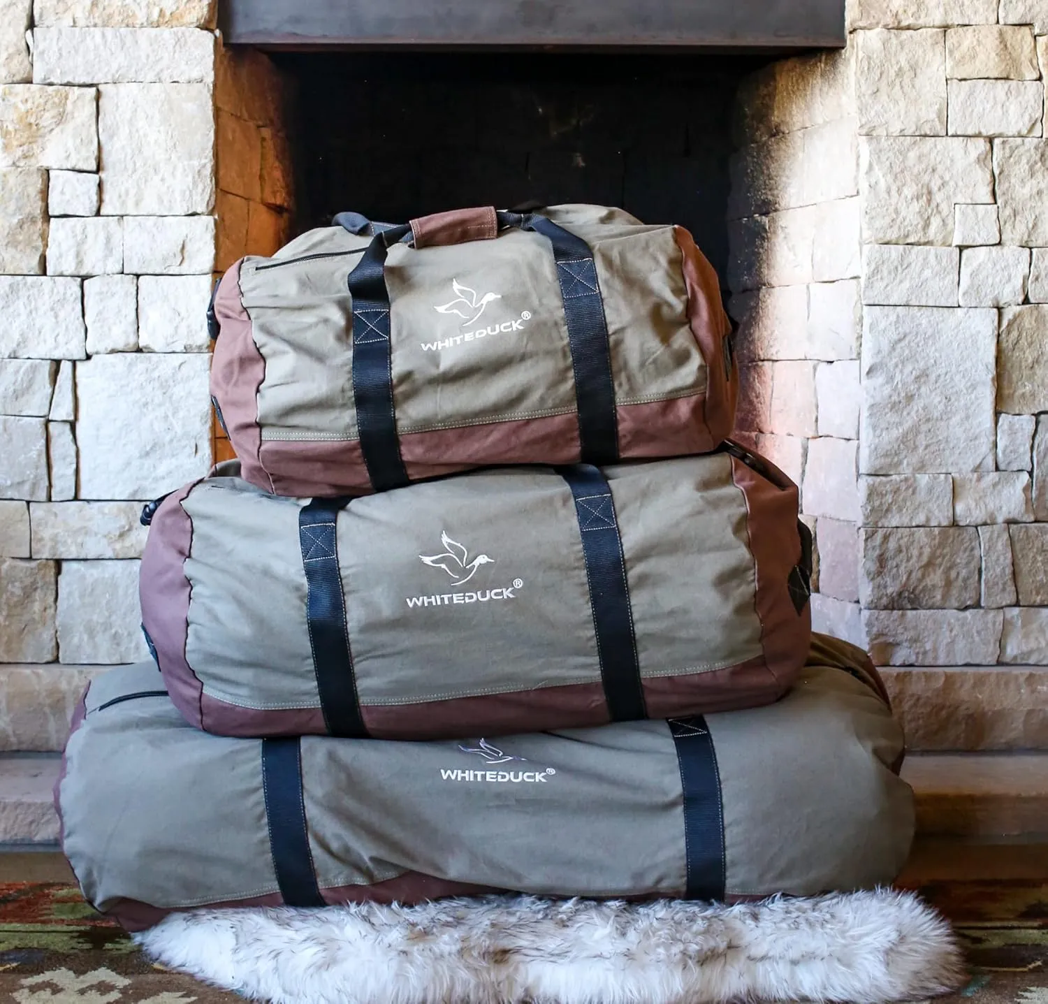 WHITEDUCK Heavy Duty Canvas Duffel Bag for Men and Women - Foldable Military Army Style Duffel Bag, with Full Length Zipper- Outdoors, Travel, Gym & Storage