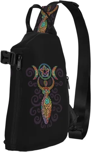 Wicca Wiccan Triple Moon Gaia Pattern Sling Backpack Rope Crossbody Shoulder Bag for Men Women Travel Hiking Outdoor Daypack