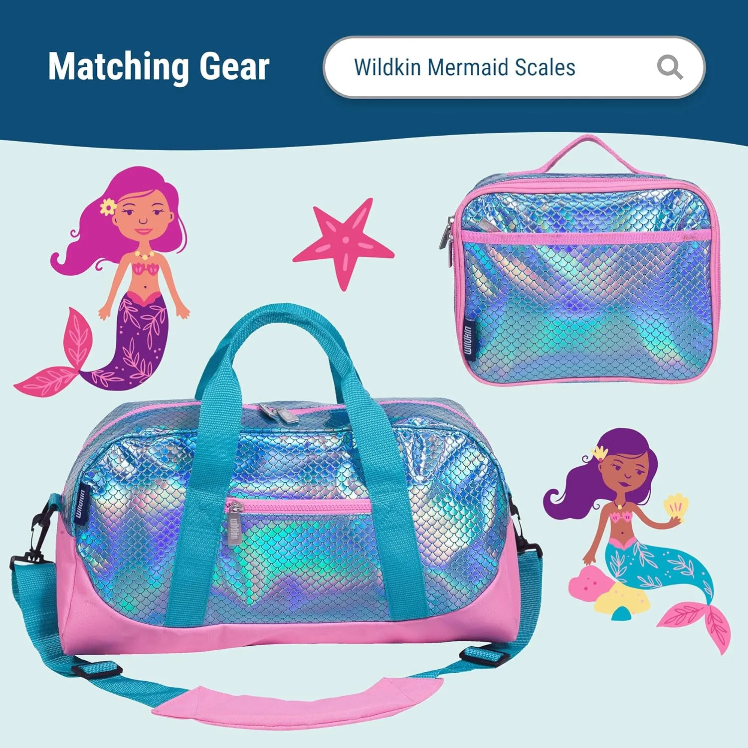 Wildkin 15-inch Kids Backpack – Durable, Padded, Adjustable for School & Travel - Mermaid Scales