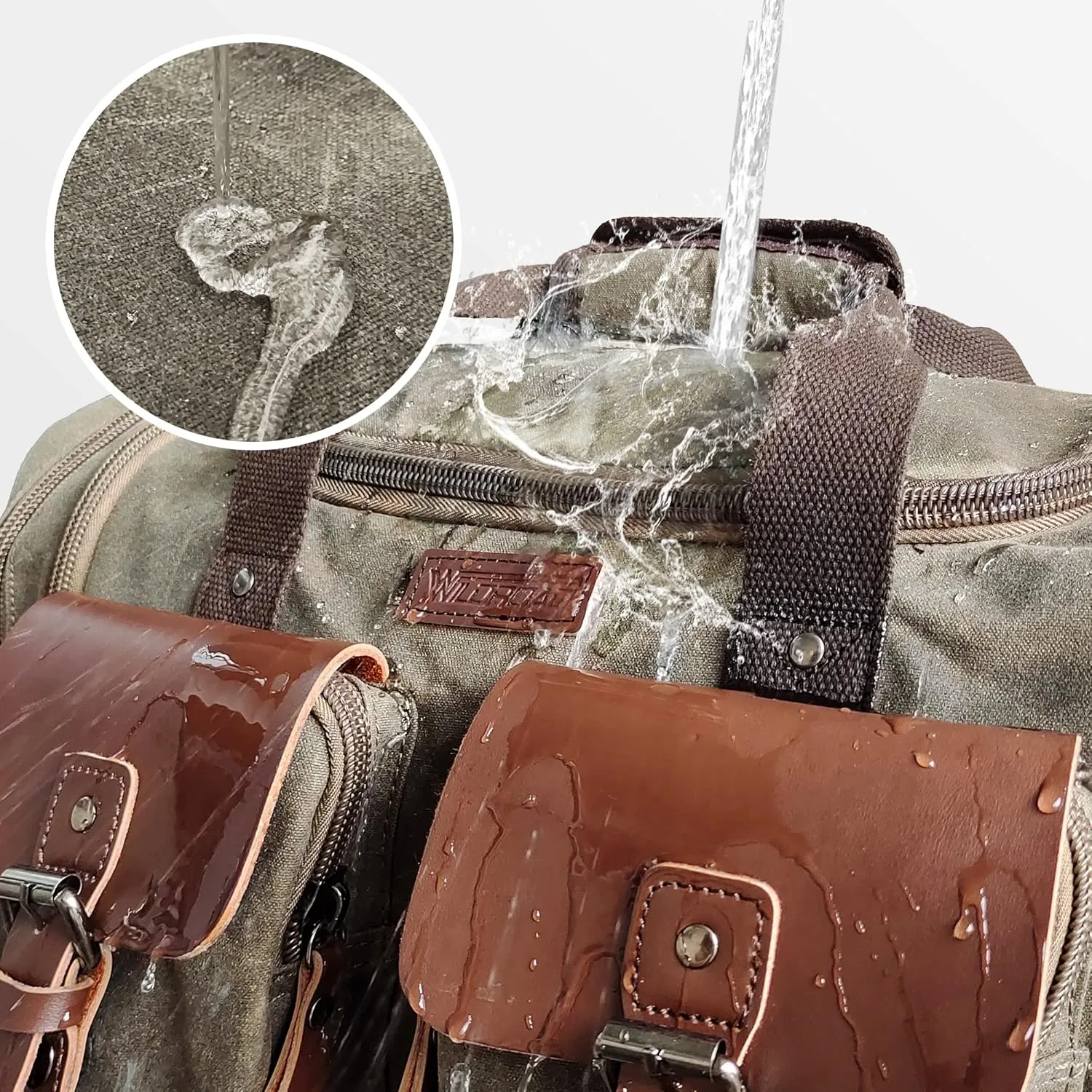 Wildroad Duffle Bag for Travel, 50L Waterproof Waxed Canvas Genuine Leather Weekender Overnight Bag Vintage Travel Hand Bag Carry on Bag