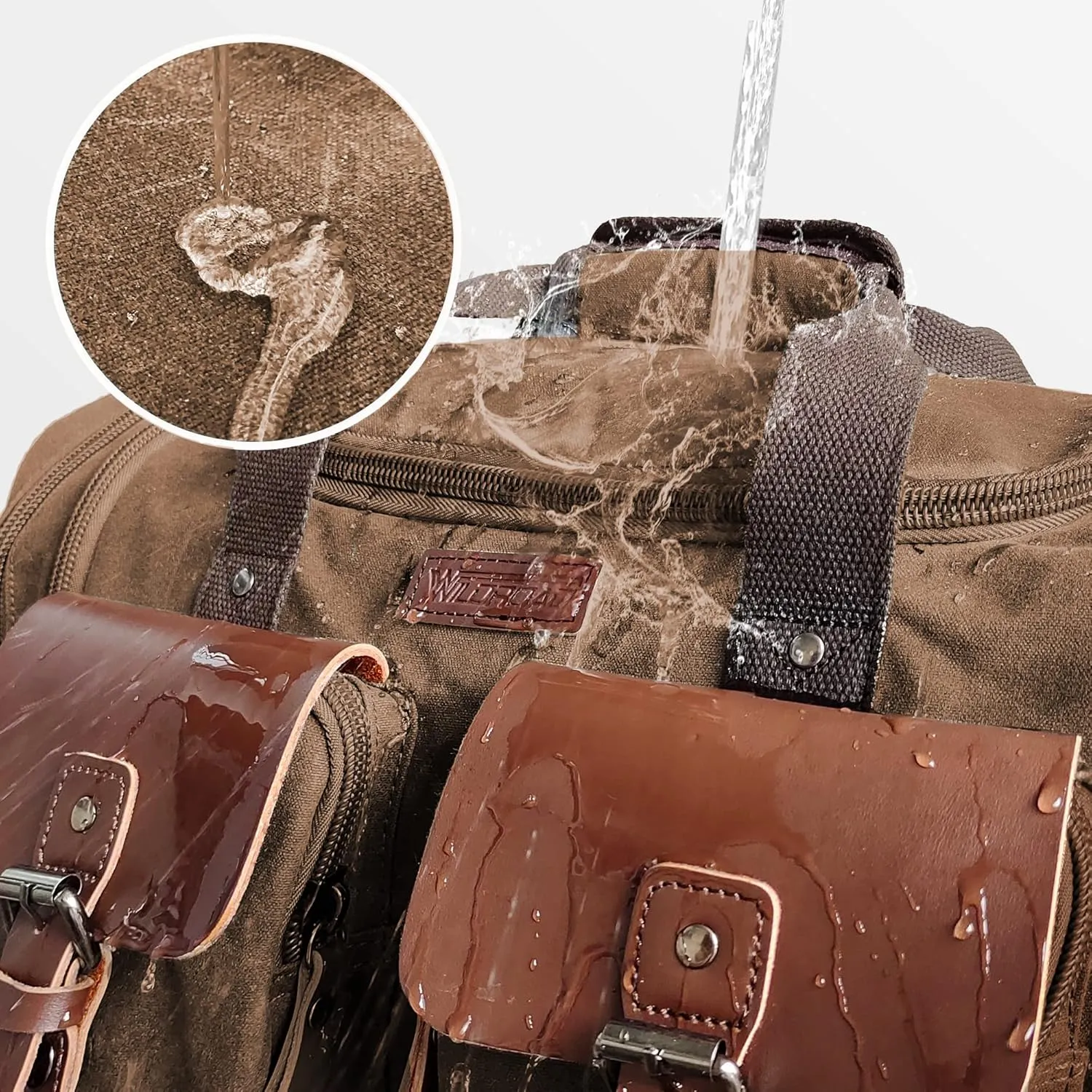 Wildroad Waxed Canvas Genuine Leather 50L Waterproof Duffle Bag - Vintage Travel Weekender Overnight Carry On