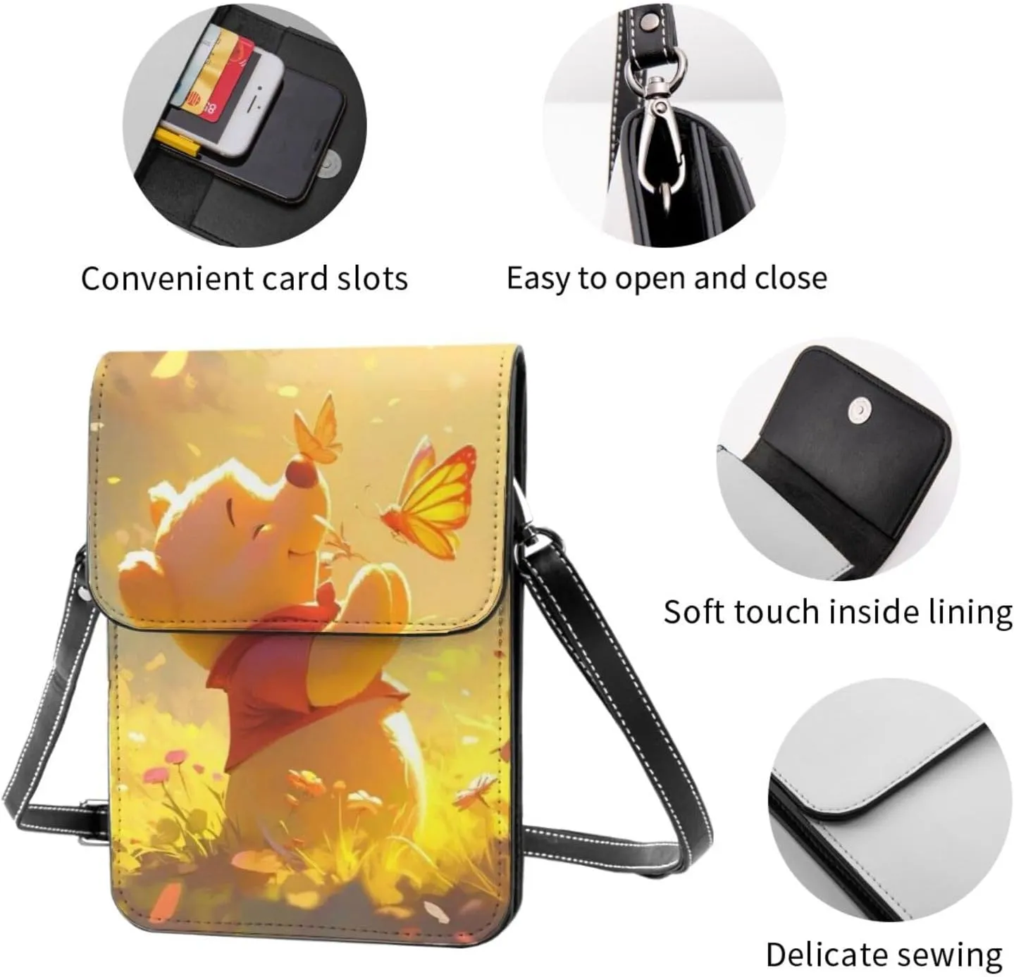 Win-nie The Pooh Small Cell Phone Purse Crossbody Bag for Outdoor Travel Sports Camping Hiking Shoulder Bags