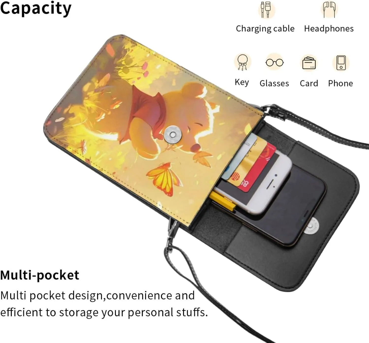 Win-nie The Pooh Small Cell Phone Purse Crossbody Bag for Outdoor Travel Sports Camping Hiking Shoulder Bags