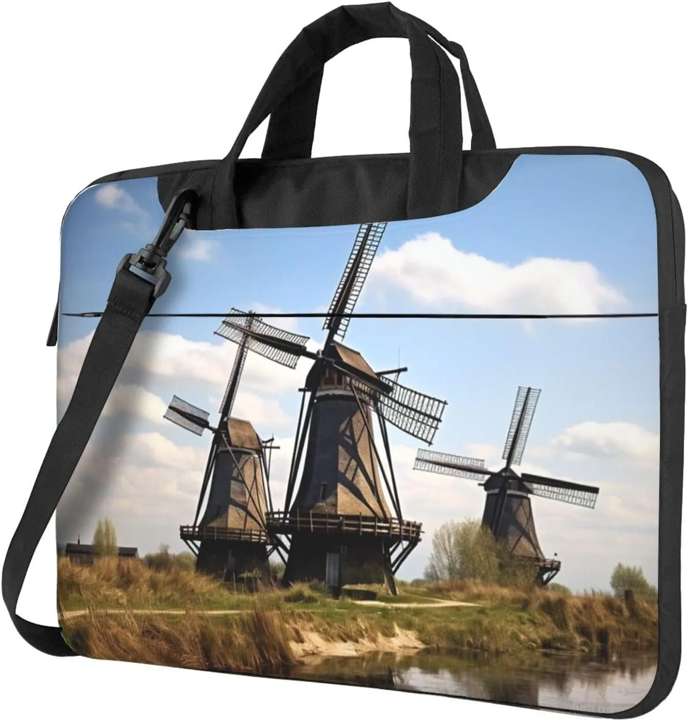 Windmills Print Laptop Shoulder Bag With Shoulder Strap Briefcase Slim Computer Bag For Women Men