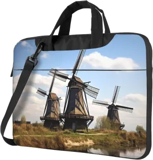 Windmills Print Laptop Shoulder Bag With Shoulder Strap Briefcase Slim Computer Bag For Women Men