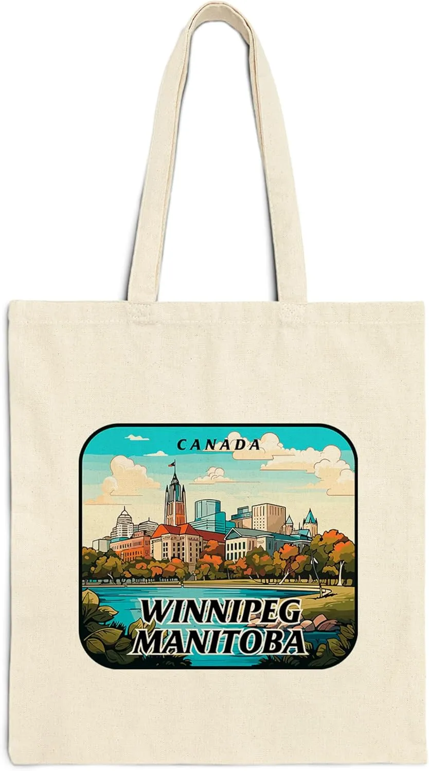 Winnipeg Manitoba Canada Cotton Tote Bag for Women Men Casual Tote Bag Cloth Canvas Shopping Bags with Handles Cute Bags Everyday Use 15" x 16" Aesthetic Gift ID44997