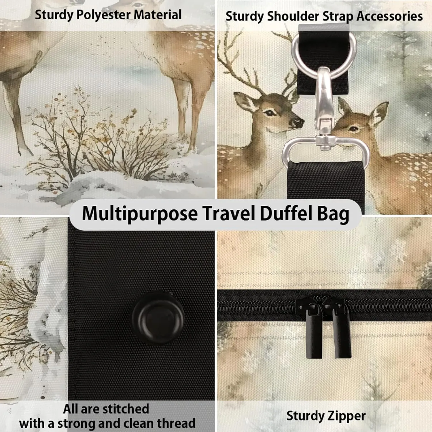 Winter Wonderland Deer Travel Duffle Bag, Sports Gym Bags for Women Men, Carry On Weekender Overnight Workout Airplane Trips Bag