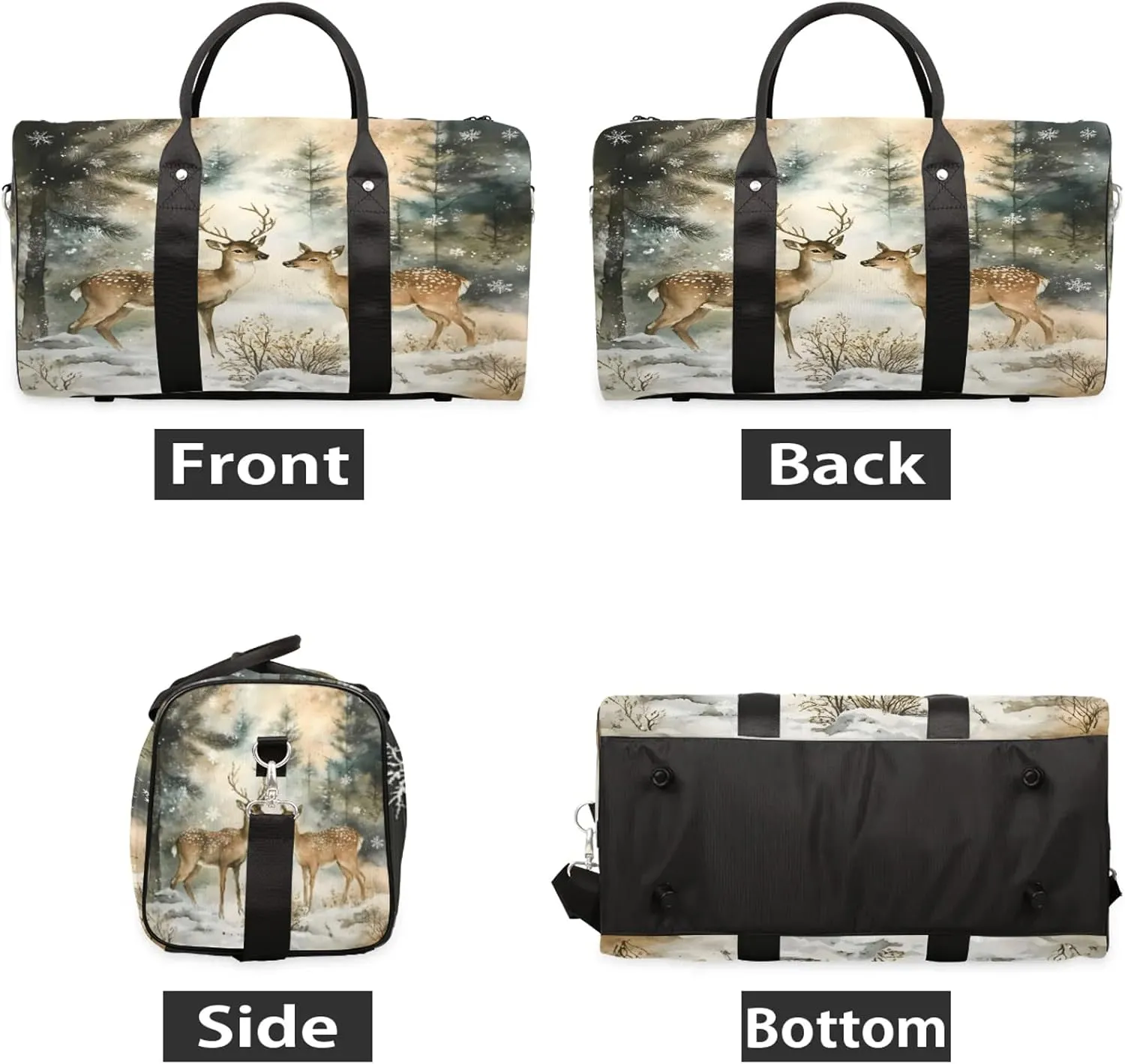 Winter Wonderland Deer Travel Duffle Bag, Sports Gym Bags for Women Men, Carry On Weekender Overnight Workout Airplane Trips Bag