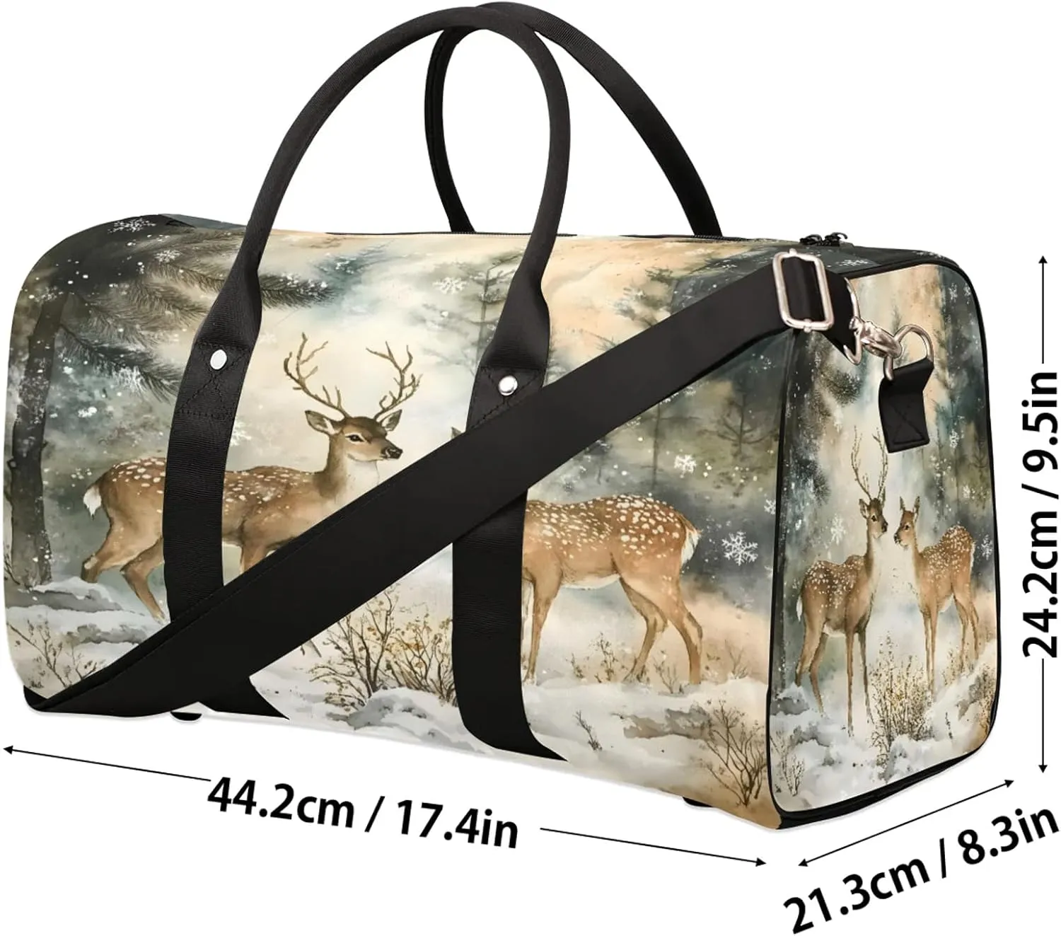 Winter Wonderland Deer Travel Duffle Bag, Sports Gym Bags for Women Men, Carry On Weekender Overnight Workout Airplane Trips Bag