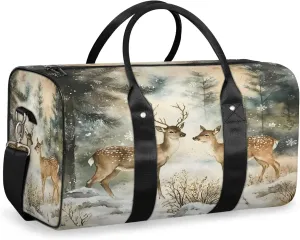Winter Wonderland Deer Travel Duffle Bag, Sports Gym Bags for Women Men, Carry On Weekender Overnight Workout Airplane Trips Bag