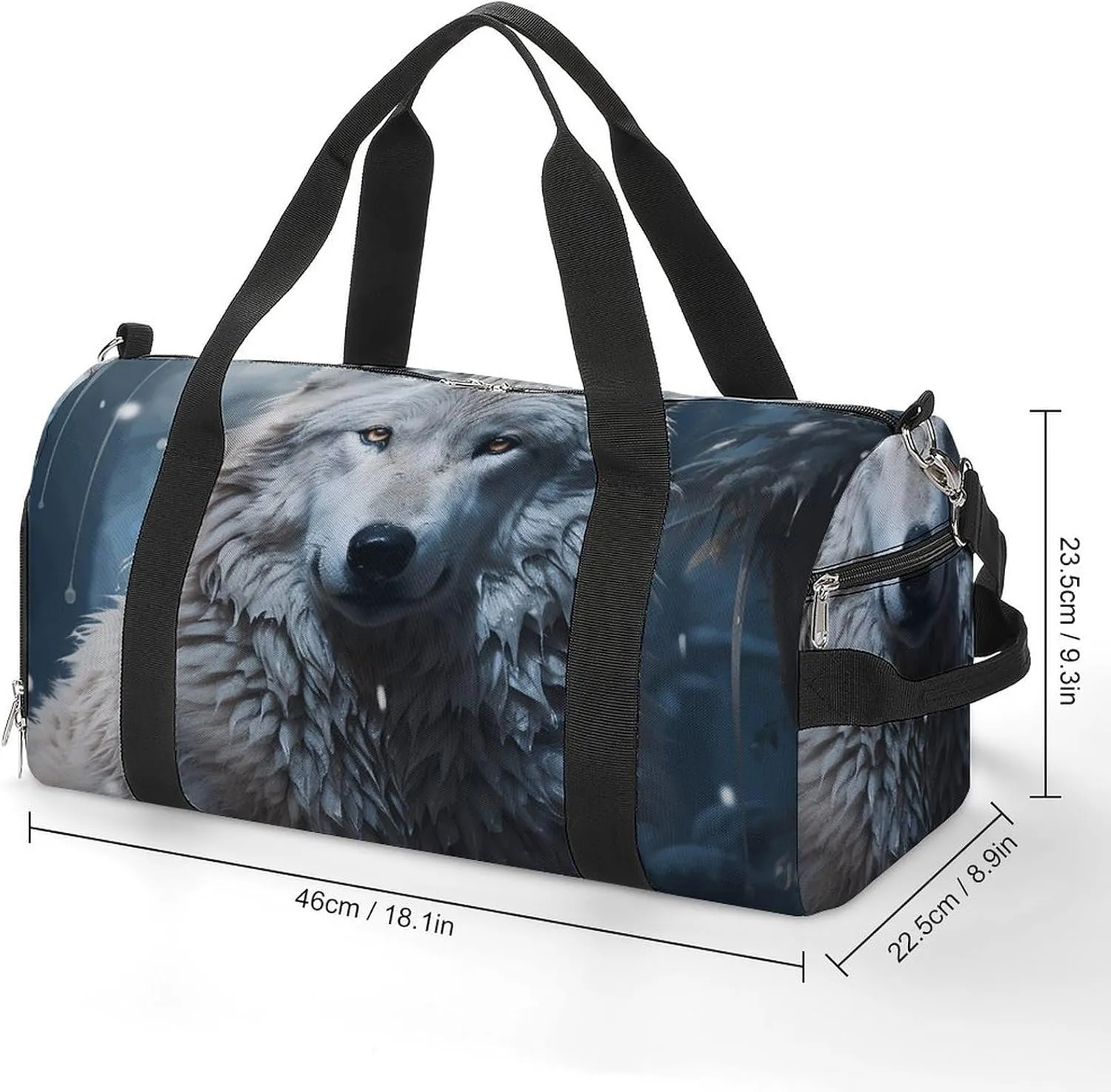 Wolf Sitting in The Snow Sports Gym Bag Carry on Holdalls for Men Small Duffel Bags for Women with Shoe Compartment