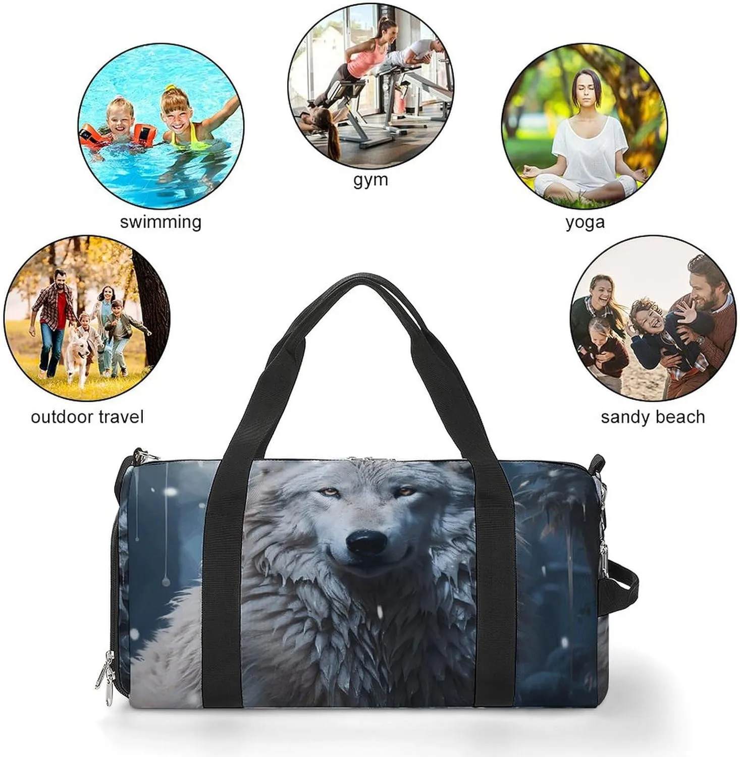 Wolf Sitting in The Snow Sports Gym Bag Carry on Holdalls for Men Small Duffel Bags for Women with Shoe Compartment