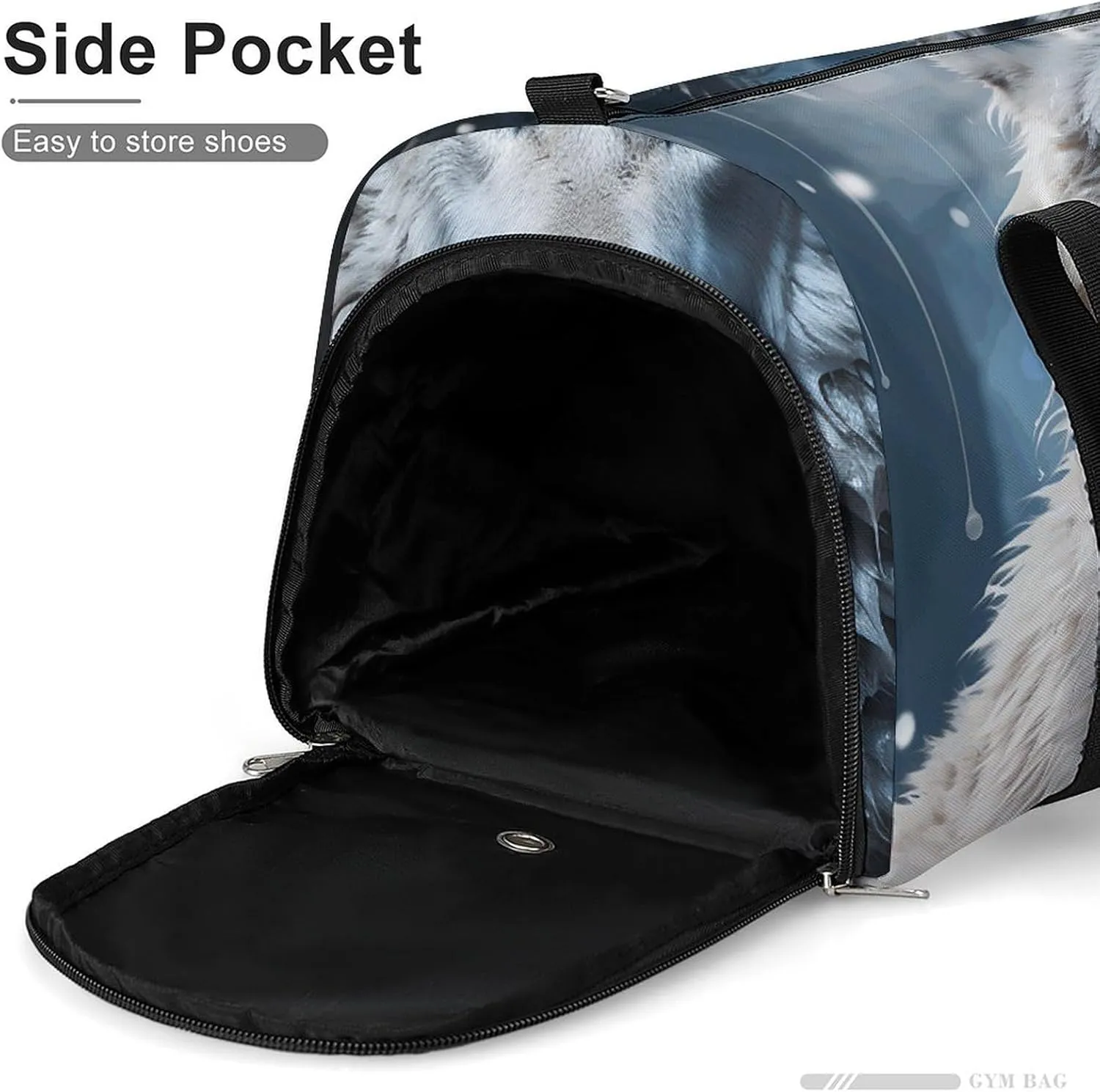 Wolf Sitting in The Snow Sports Gym Bag Carry on Holdalls for Men Small Duffel Bags for Women with Shoe Compartment