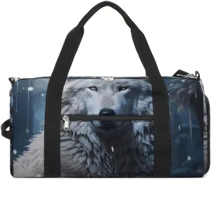 Wolf Sitting in The Snow Sports Gym Bag Carry on Holdalls for Men Small Duffel Bags for Women with Shoe Compartment