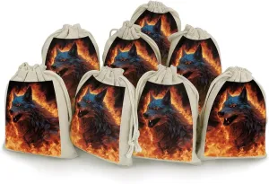 Wolf Surrounded by Fire Drawstrings Bags Durable Portable Cotton Linen Cloth Pouch Reusable Small Storage Bags For Wrapping Gift Small Jewelry Stones Bracelet Headphones