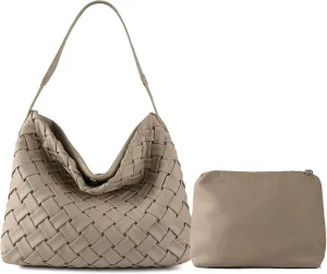 Women Boston Bag Woven Tote Vegan Leather Handbags Female Satchel Messenger Bag Fashion Shoulder Crossbody Bag Casual Hobo