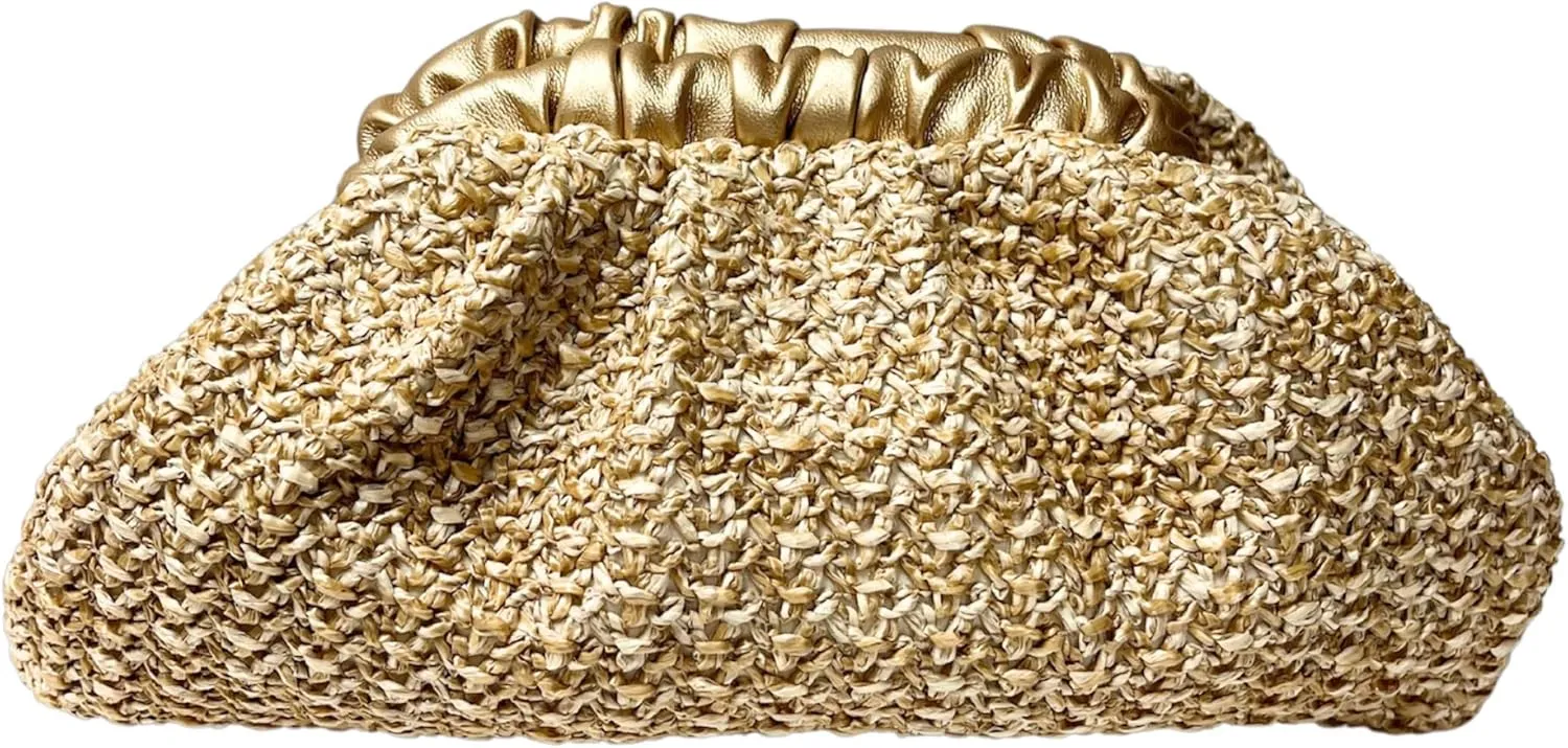 Women Cloud Bag Slouchy Clutch Ruched Purse Evening Handbag with Chain Shoulder Bag for Wedding Party Prom