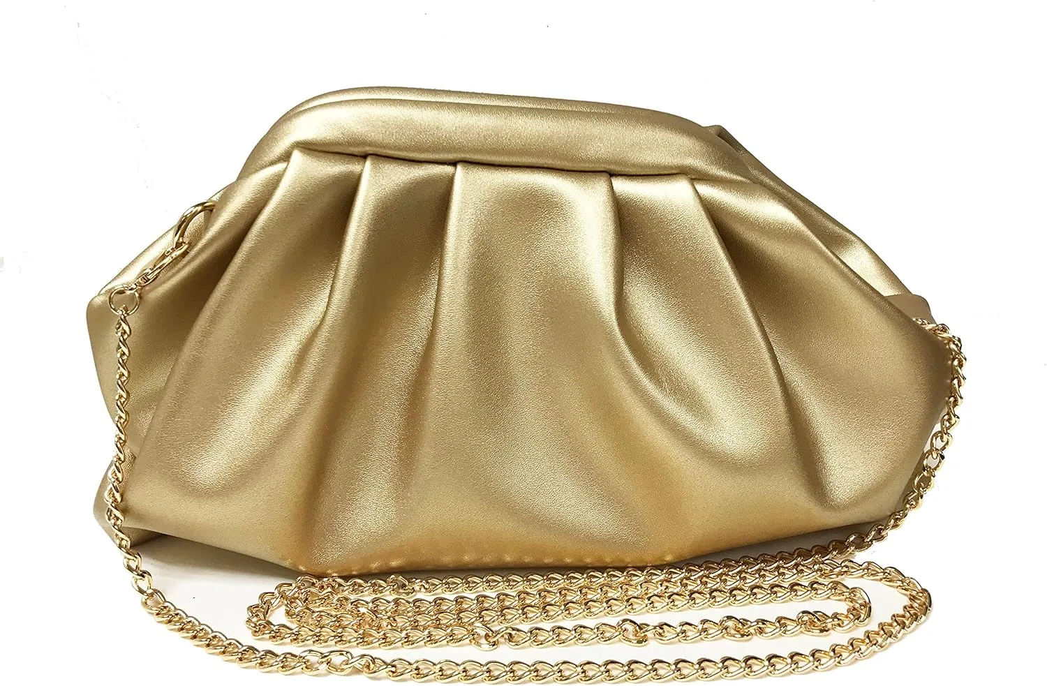 Women Cloud Bag Slouchy Clutch Ruched Purse Evening Handbag with Chain Shoulder Bag for Wedding Party Prom