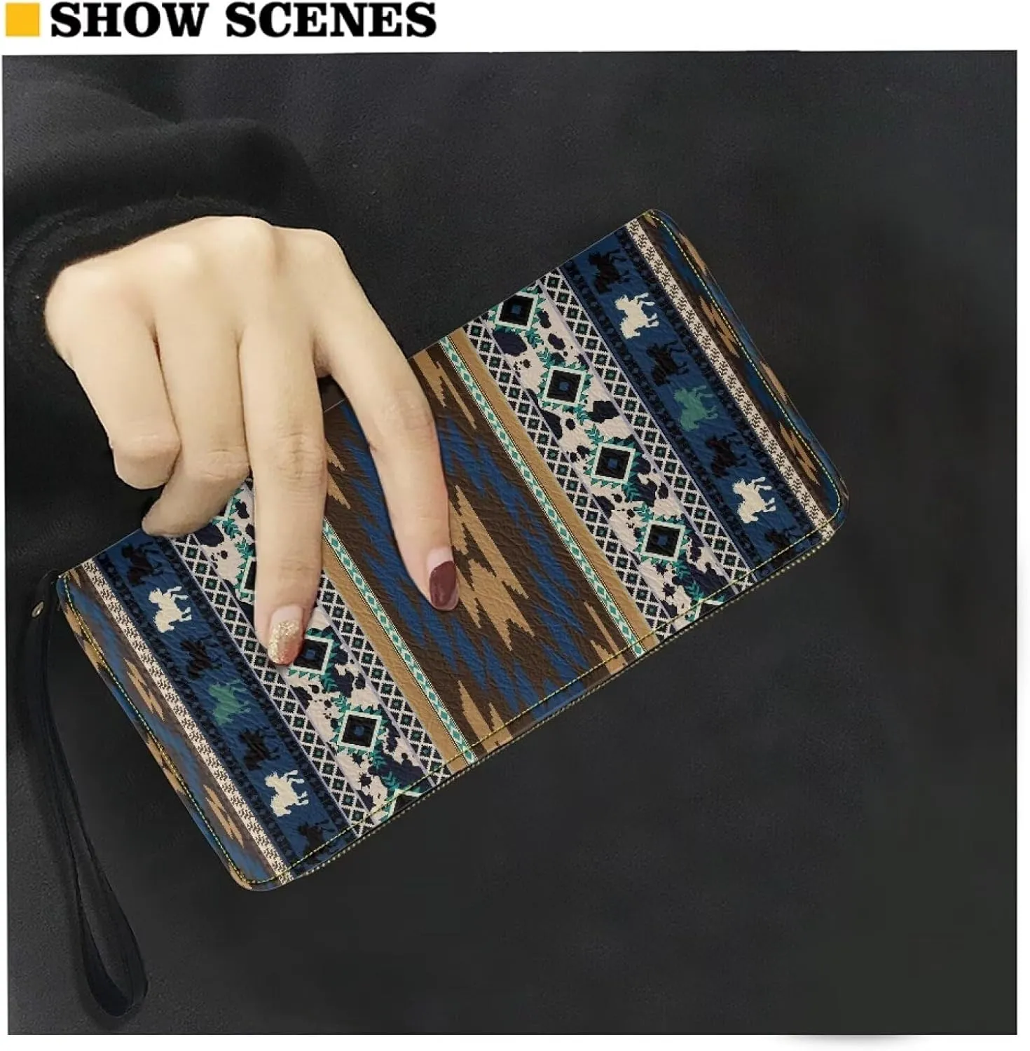 Women Clutch Wallet Southwest Aztec Native American Horse Credit Card Holder Purse Long PU Leather Cash with Wristlet