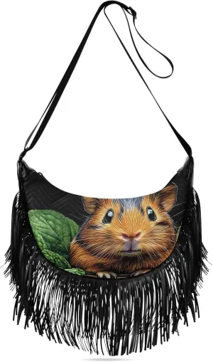 Women Crossbody Bag Fringe Hippie Purses Guinea Pig Print, Western Tassel Bags with Adjustable Strap Fabric & PU Material