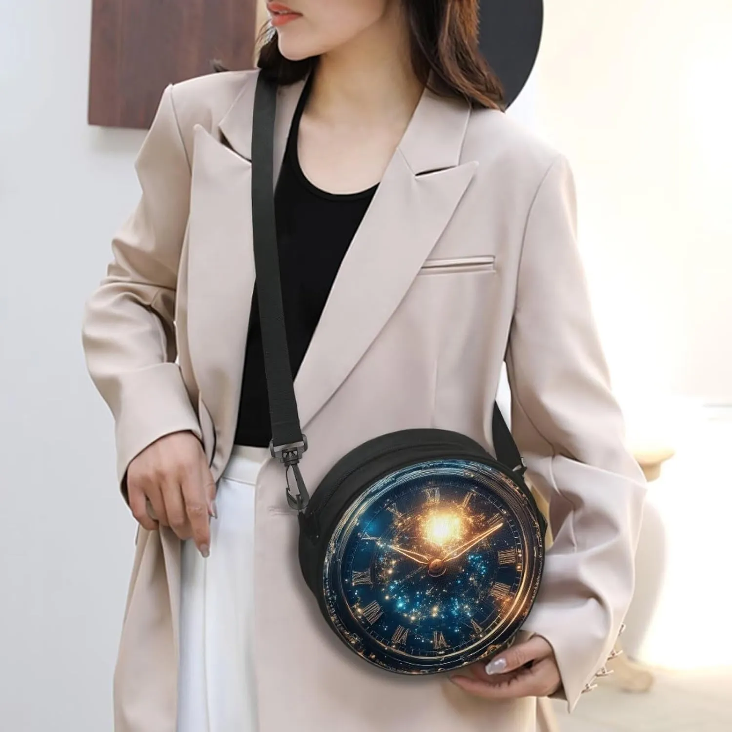 Women Crossbody Bag, Soft Light Round Shoulder Bag, Durable Round Satchel Bag with Zipper for Work Shopping