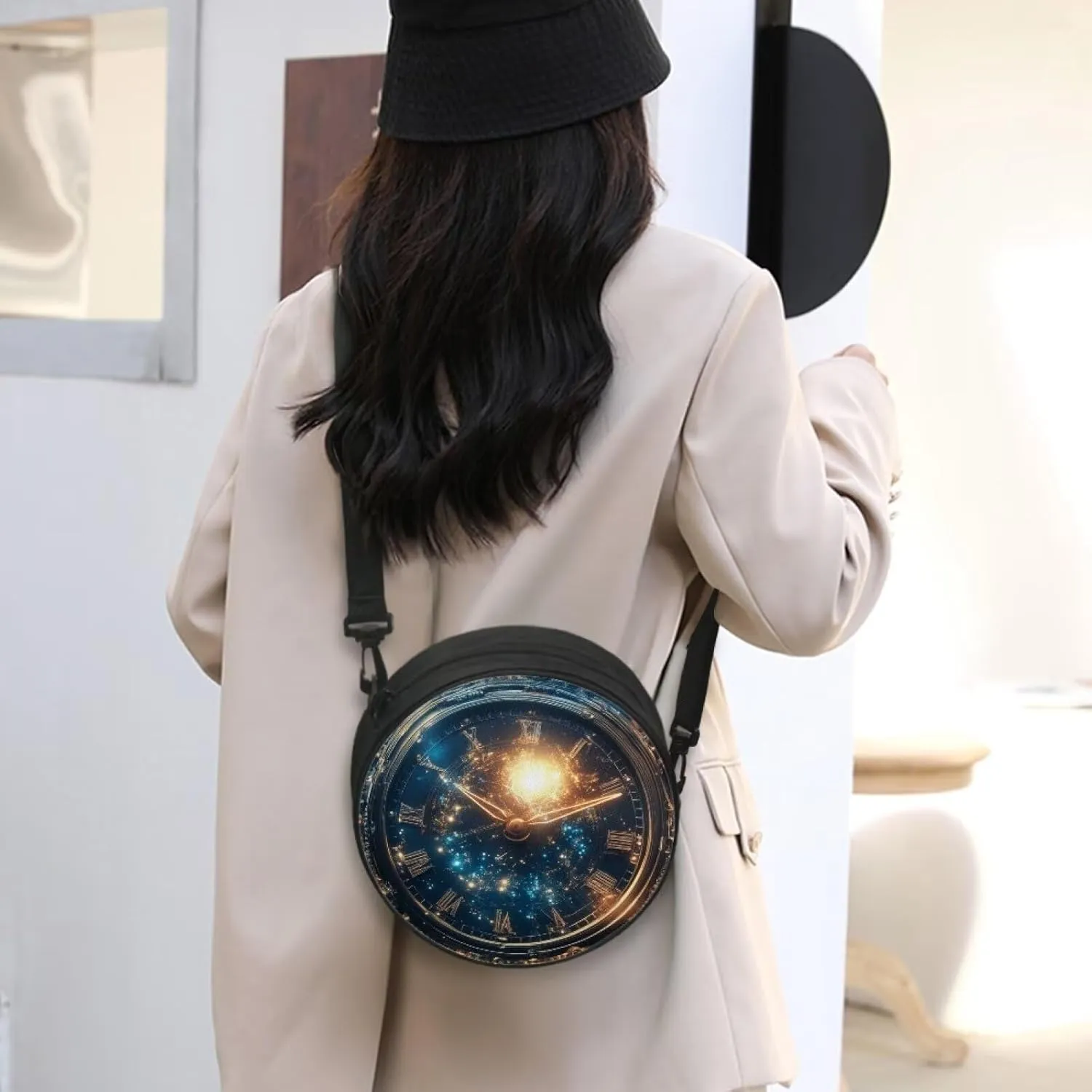 Women Crossbody Bag, Soft Light Round Shoulder Bag, Durable Round Satchel Bag with Zipper for Work Shopping