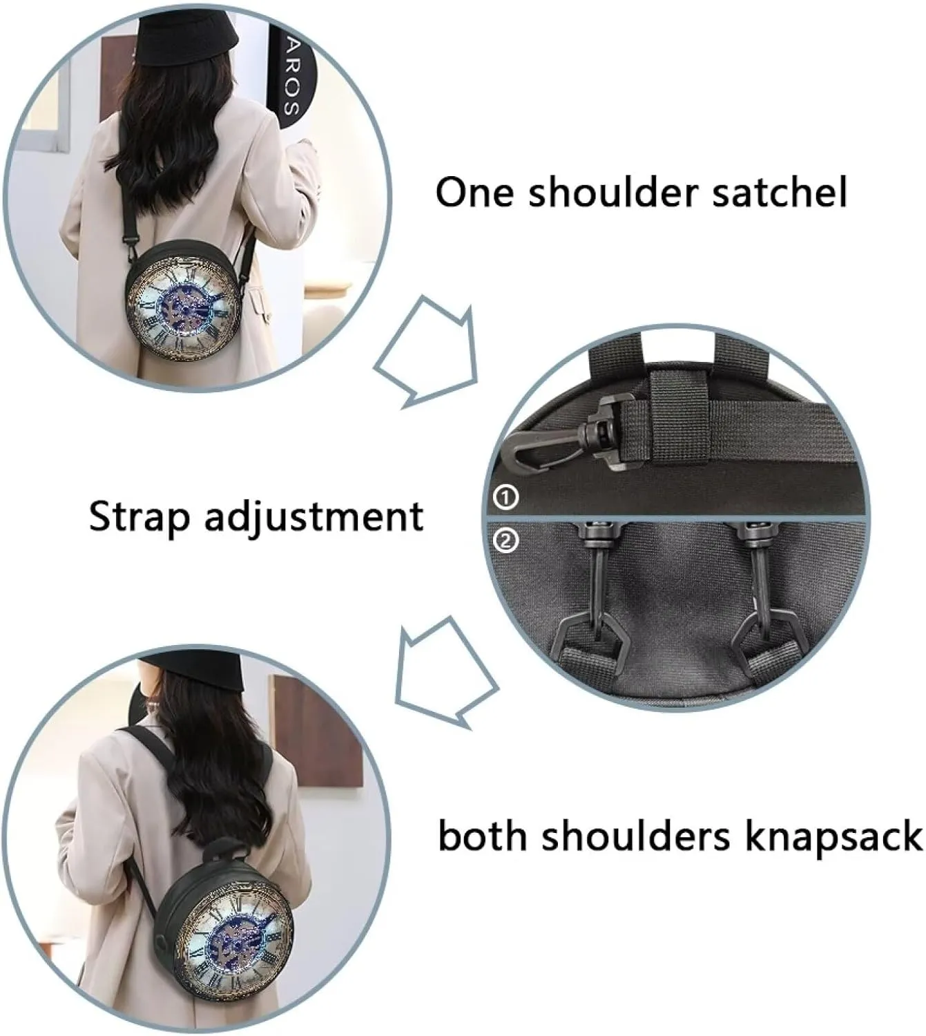 Women Crossbody Bag, Soft Light Round Shoulder Bag, Durable Round Satchel Bag with Zipper for Work Shopping
