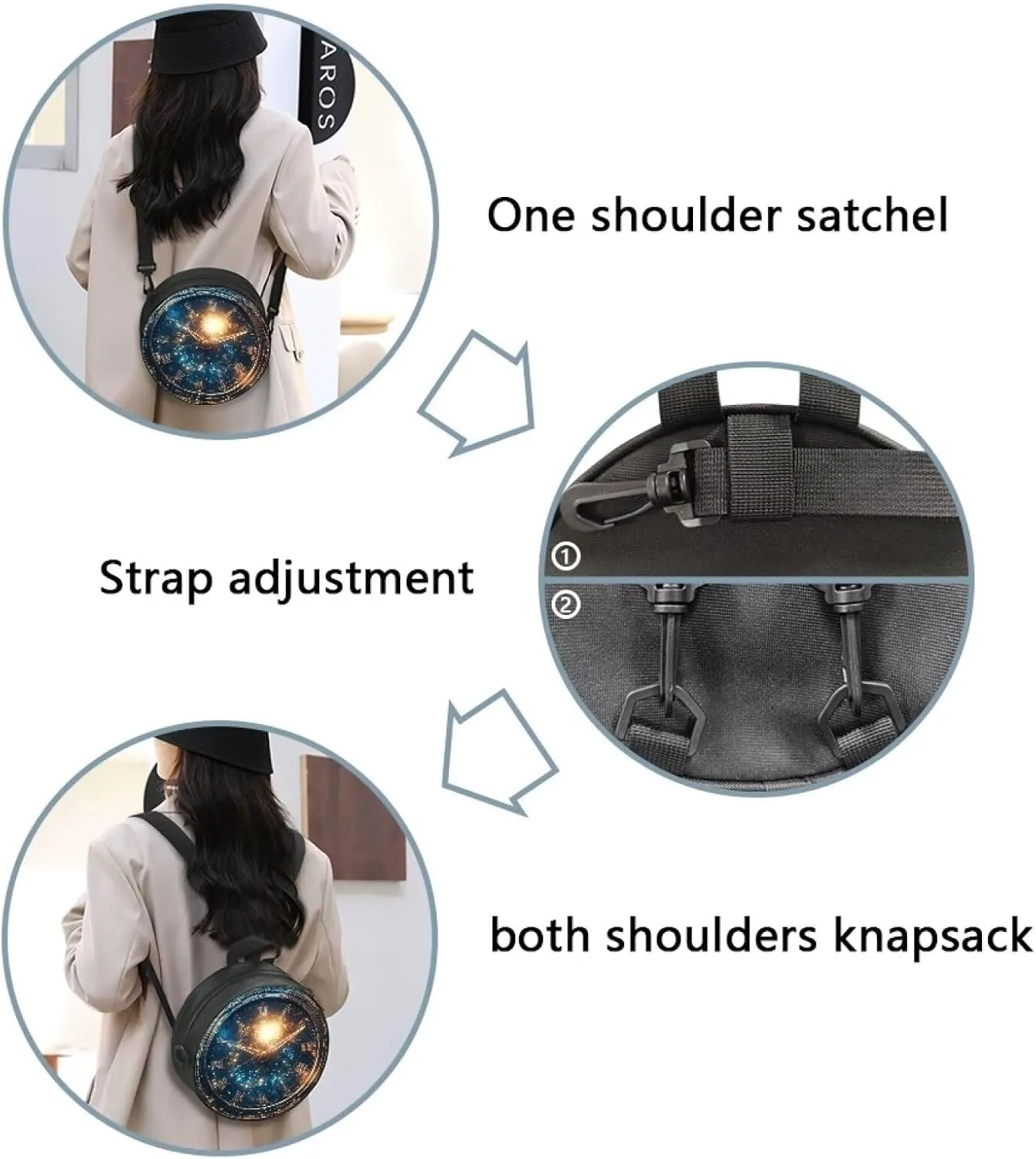 Women Crossbody Bag, Soft Light Round Shoulder Bag, Durable Round Satchel Bag with Zipper for Work Shopping