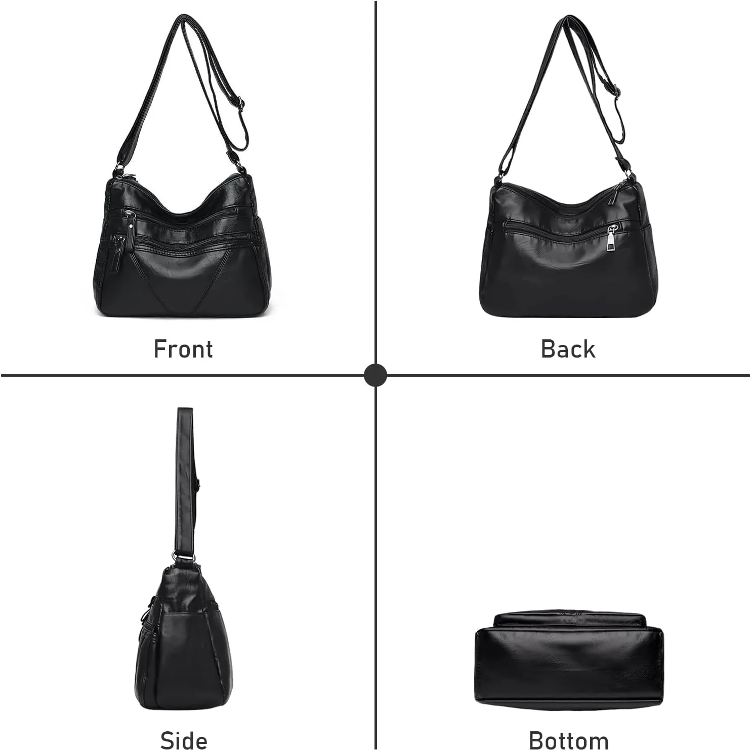 Women Crossbody Shoulder Bag Soft PU Leather Handbags Multi-Pocket Messenger Bag Waterproof Purse for Ladies