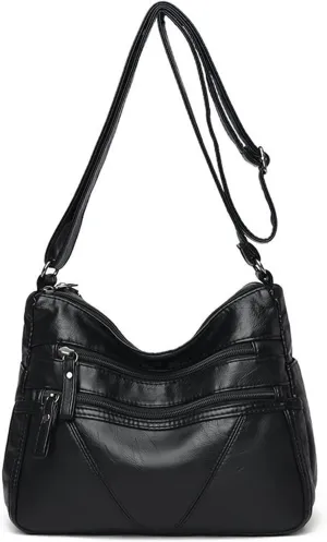 Women Crossbody Shoulder Bag Soft PU Leather Handbags Multi-Pocket Messenger Bag Waterproof Purse for Ladies