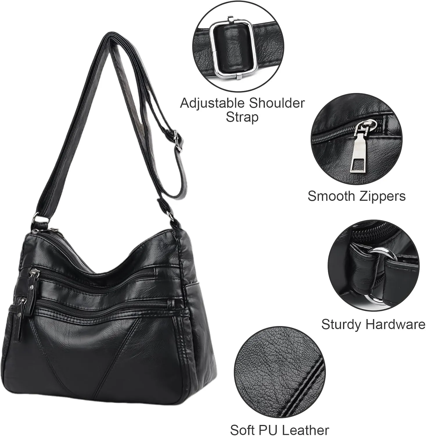 Women Crossbody Shoulder Bag Soft PU Leather Handbags Multi-Pocket Messenger Bag Waterproof Purse for Ladies