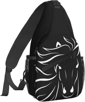 Women Equine Horse Face Head Crossbody Sling Backpack for Men Chest Bag Shoulder Bag Lightweight One Strap Backpack Travel Outdoor Daypack