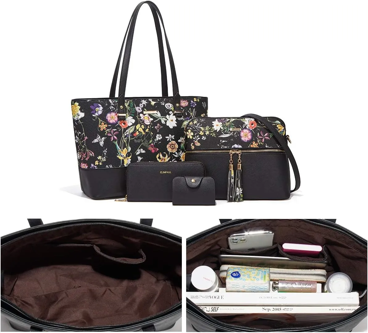 Women Fashion Handbags Wallet Tote Bag Shoulder Bag Top Handle Satchel Purse Set 4pcs