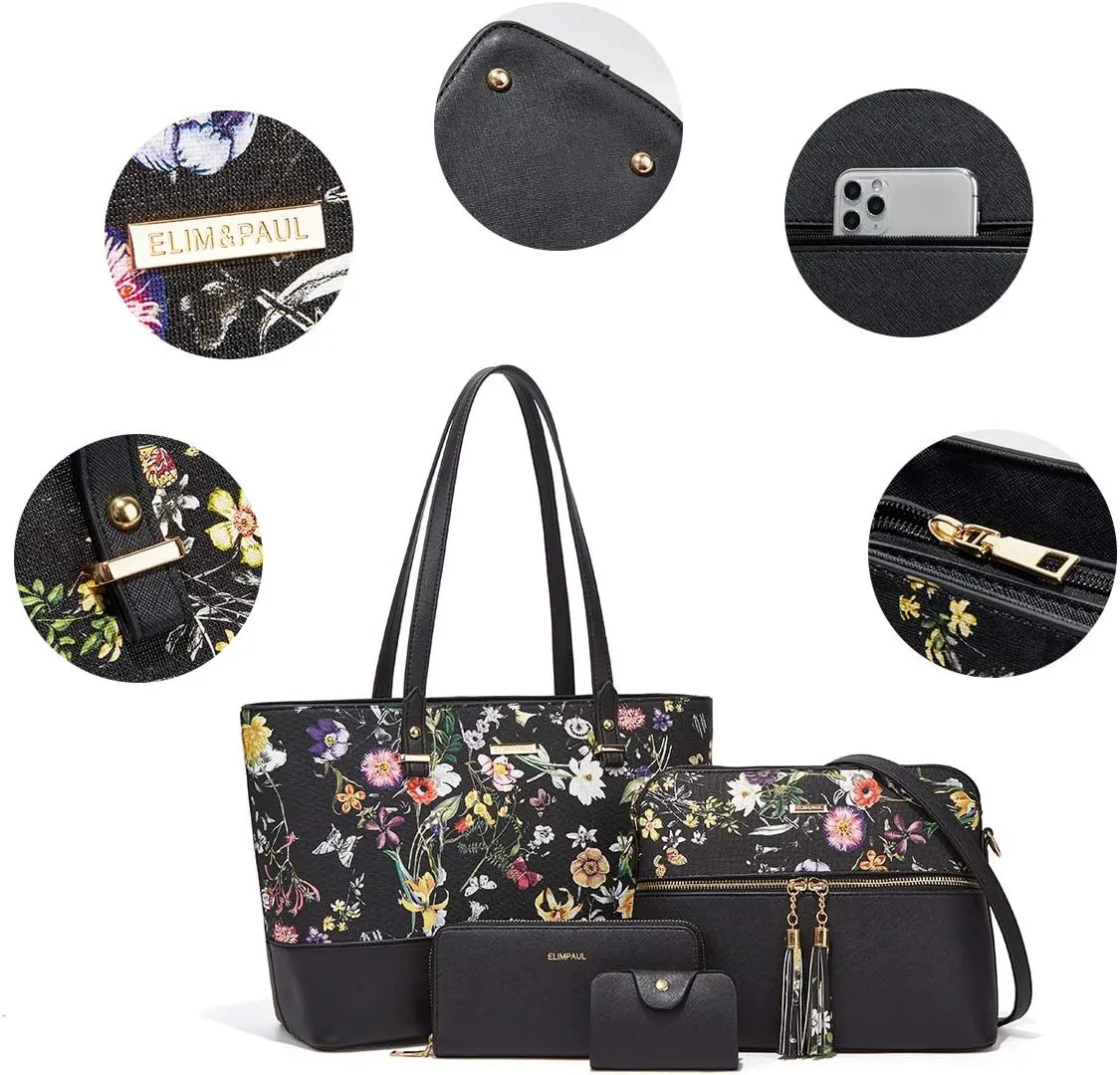 Women Fashion Handbags Wallet Tote Bag Shoulder Bag Top Handle Satchel Purse Set 4pcs