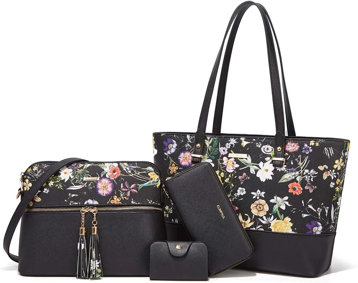 Women Fashion Handbags Wallet Tote Bag Shoulder Bag Top Handle Satchel Purse Set 4pcs