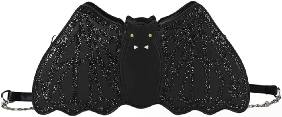 Women Halloween Crossbody Purse Sequin Bat Shoulder Bags Chain Punk Handbag Satchel