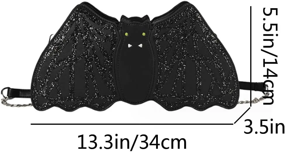 Women Halloween Crossbody Purse Sequin Bat Shoulder Bags Chain Punk Handbag Satchel