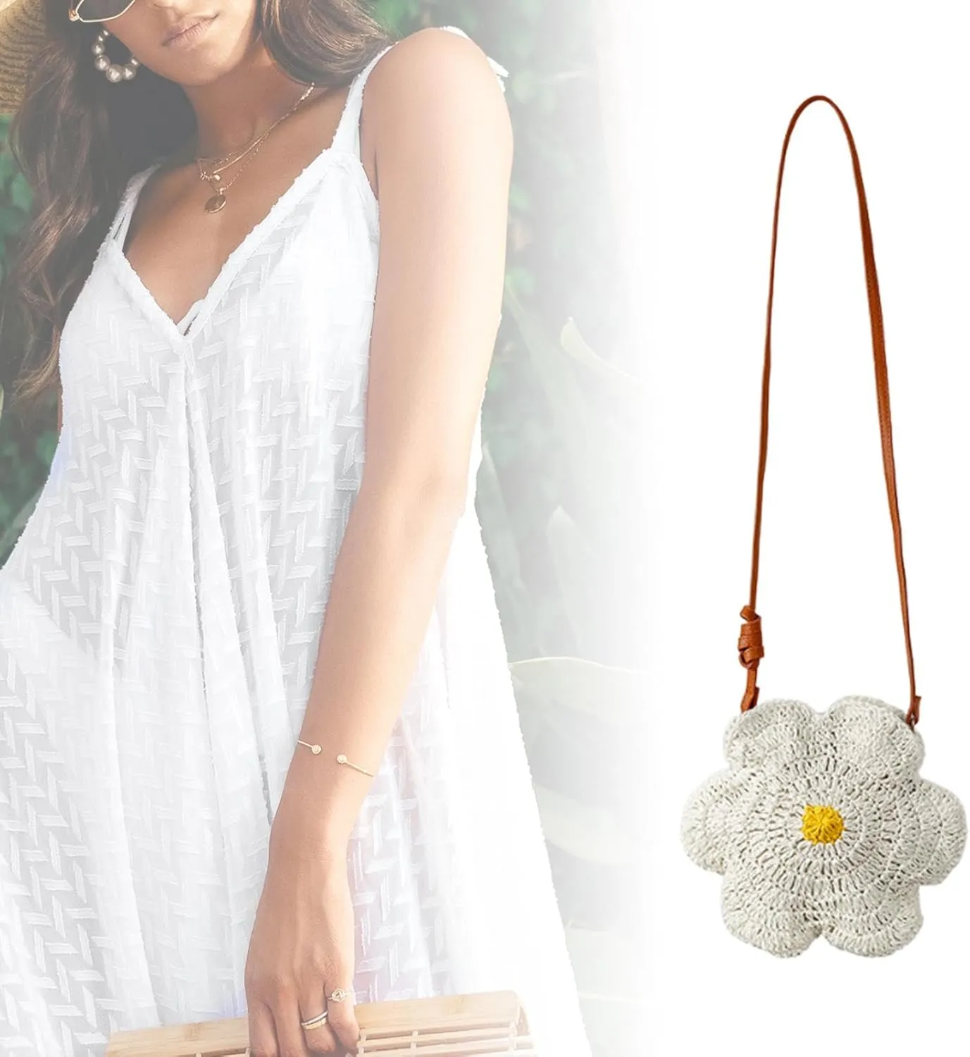 Women Handwoven Crossbody Bag Creative Portable Small Beach Purse for Vacation