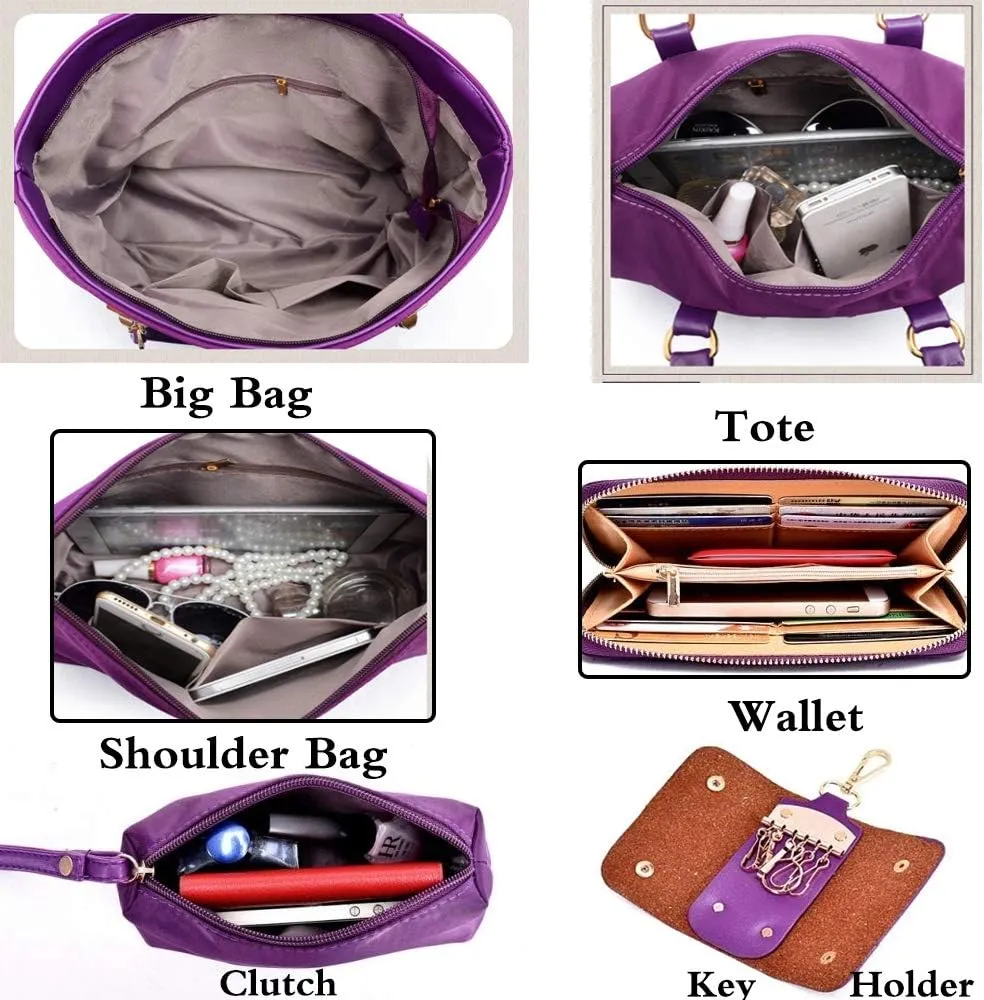 Women Ladies 6 Pcs Handbag Set Hobo Top Handle Bag Totes Satchels Crossbody Shoulder Bags and Purse Clutch