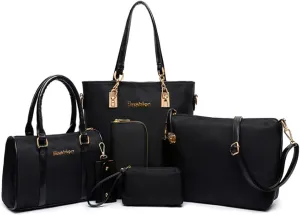 Women Ladies 6 Pcs Handbag Set Hobo Top Handle Bag Totes Satchels Crossbody Shoulder Bags and Purse Clutch
