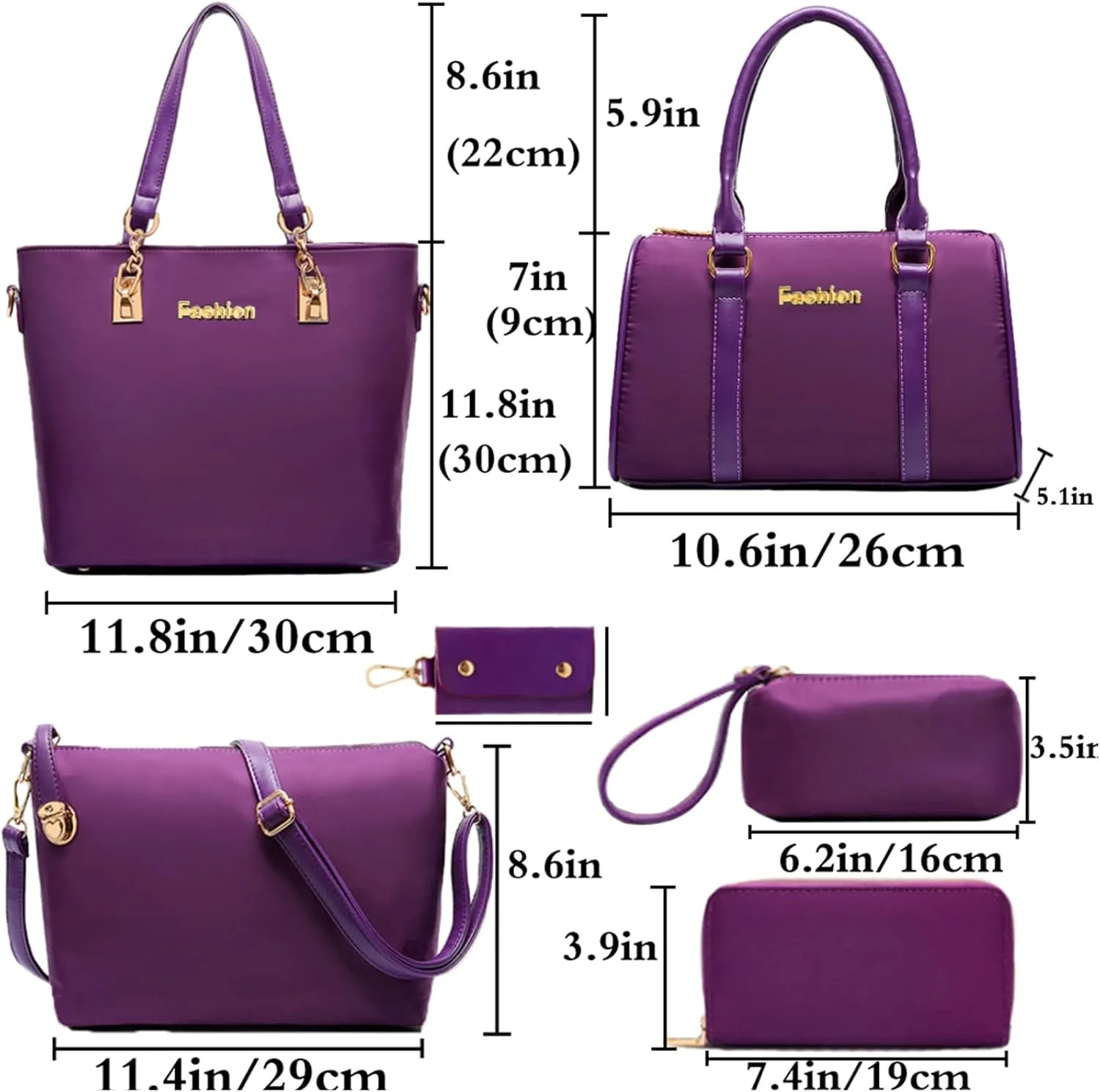 Women Ladies 6 Pcs Handbag Set Hobo Top Handle Bag Totes Satchels Crossbody Shoulder Bags and Purse Clutch