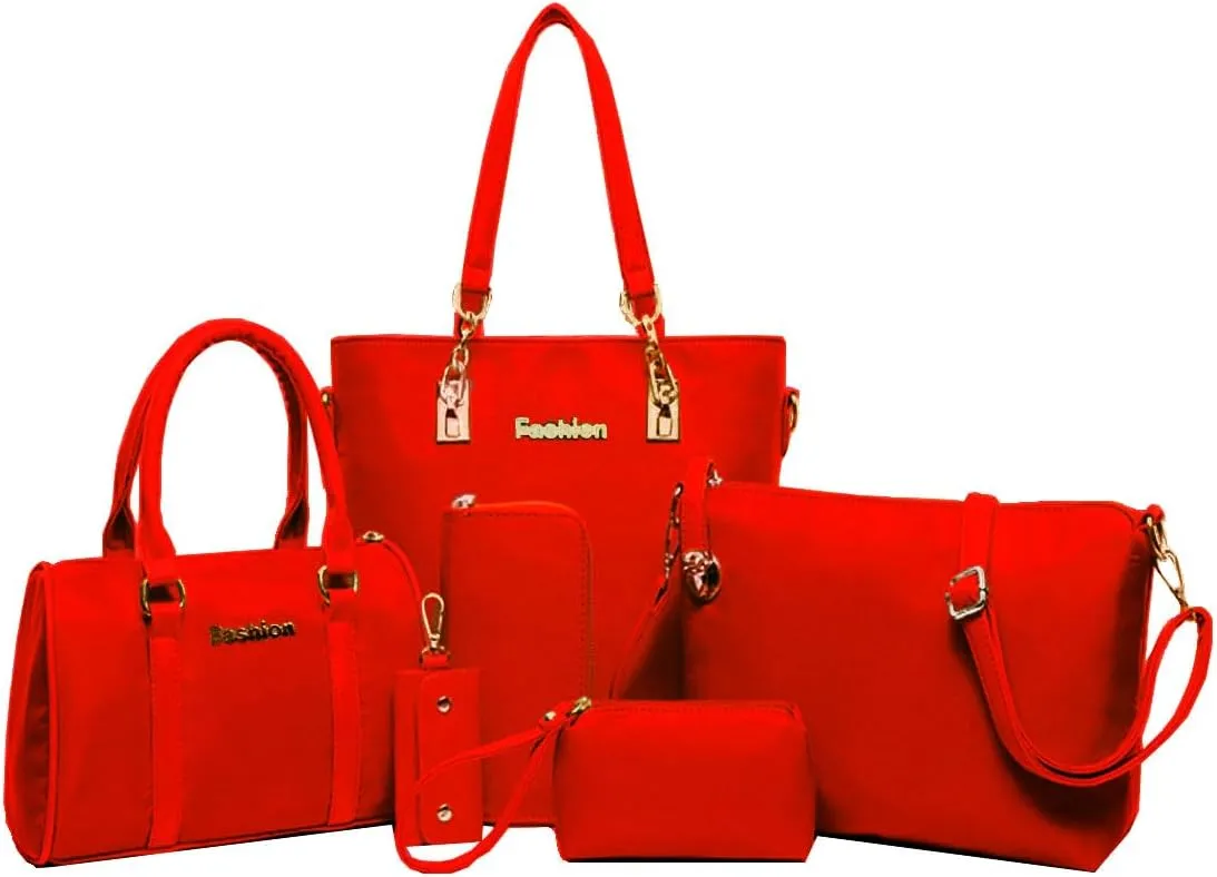 Women Ladies 6 Pcs Handbag Set Hobo Top Handle Bag Totes Satchels Crossbody Shoulder Bags and Purse Clutch