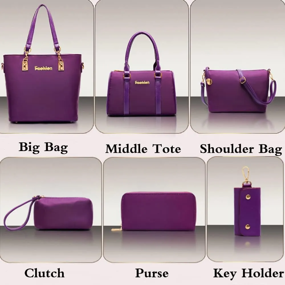 Women Ladies 6 Pcs Handbag Set Hobo Top Handle Bag Totes Satchels Crossbody Shoulder Bags and Purse Clutch