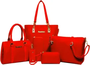 Women Ladies 6 Pcs Handbag Set Hobo Top Handle Bag Totes Satchels Crossbody Shoulder Bags and Purse Clutch