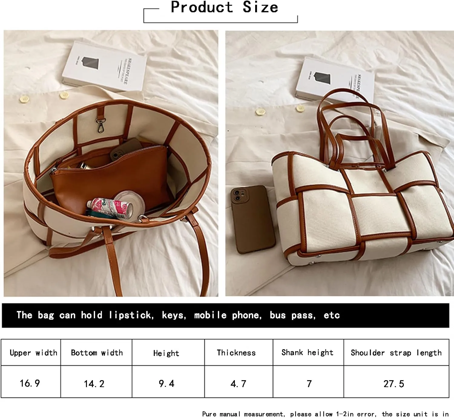 Women Large Leather Woven Shoulder Bag Crossbody Bag,Ladies Top Handle Satchel Tote Work Bag with Matching Clutch