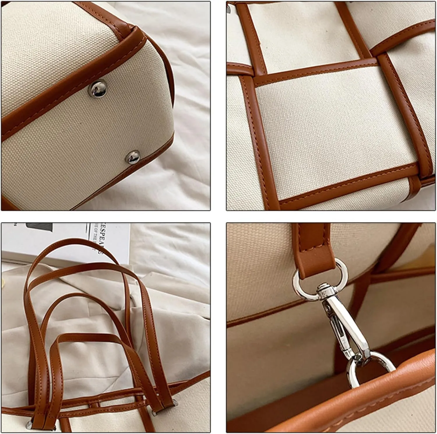 Women Large Leather Woven Shoulder Bag Crossbody Bag,Ladies Top Handle Satchel Tote Work Bag with Matching Clutch
