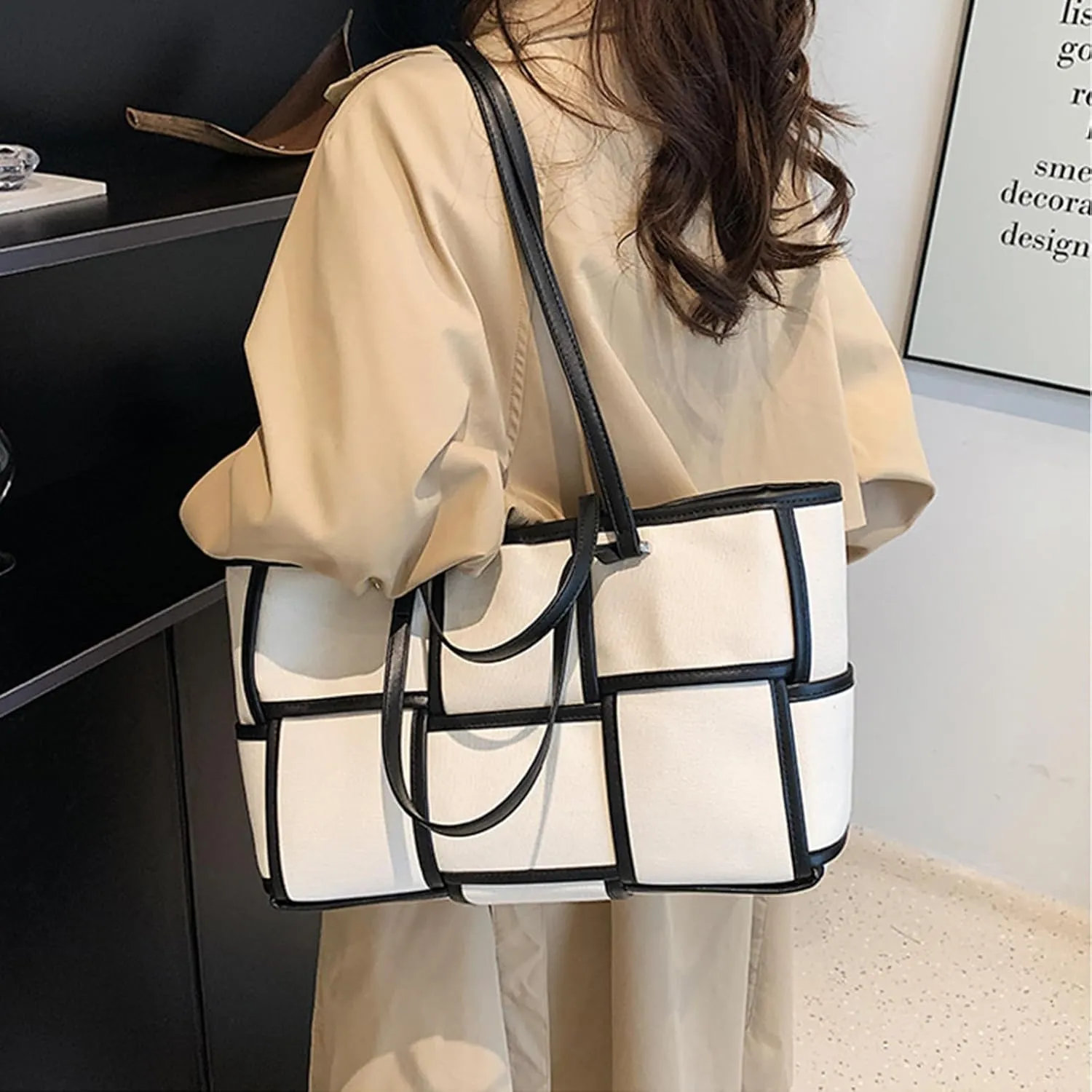 Women Large Leather Woven Shoulder Bag Crossbody Bag,Ladies Top Handle Satchel Tote Work Bag with Matching Clutch